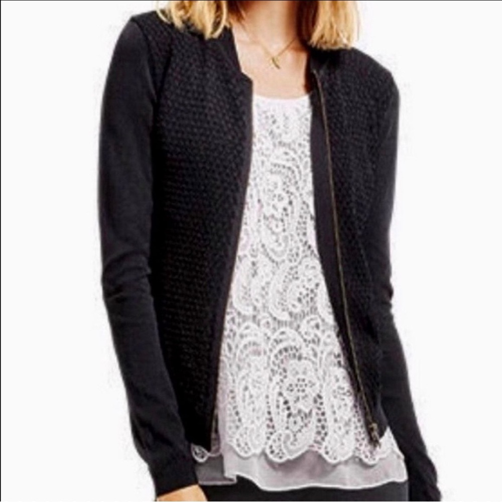 CAbi Black Bomber sweater zip up size large